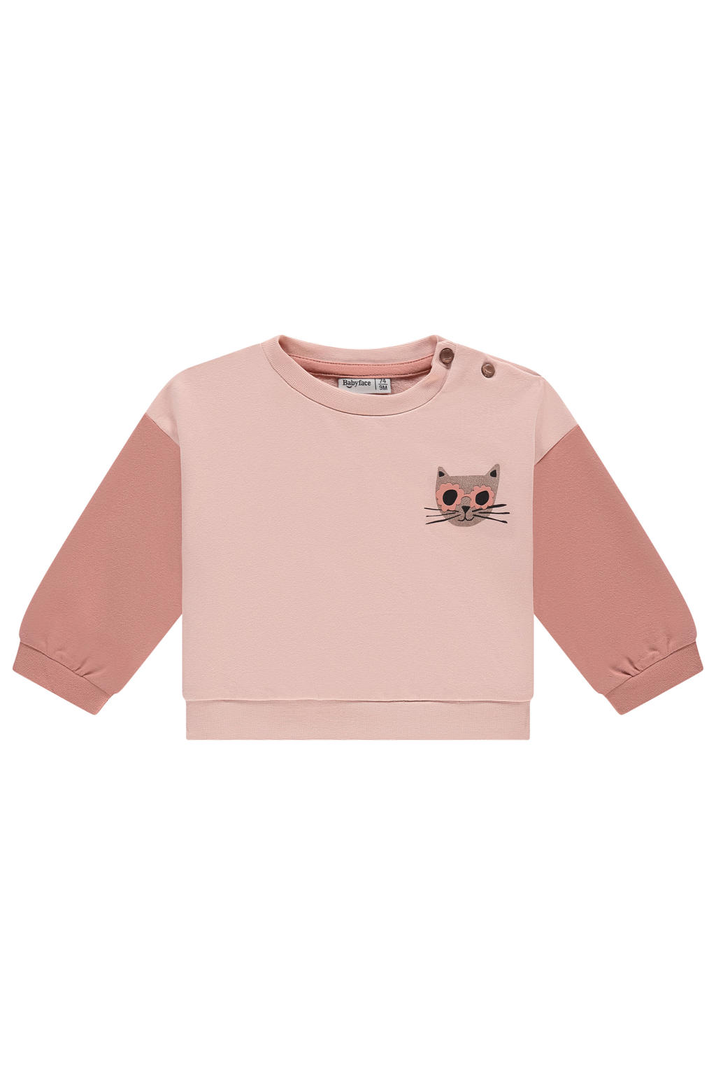 Roze meisjes Babyface sweater van stretchkatoen met printopdruk, lange mouwen, ronde hals en drukknoopsluiting