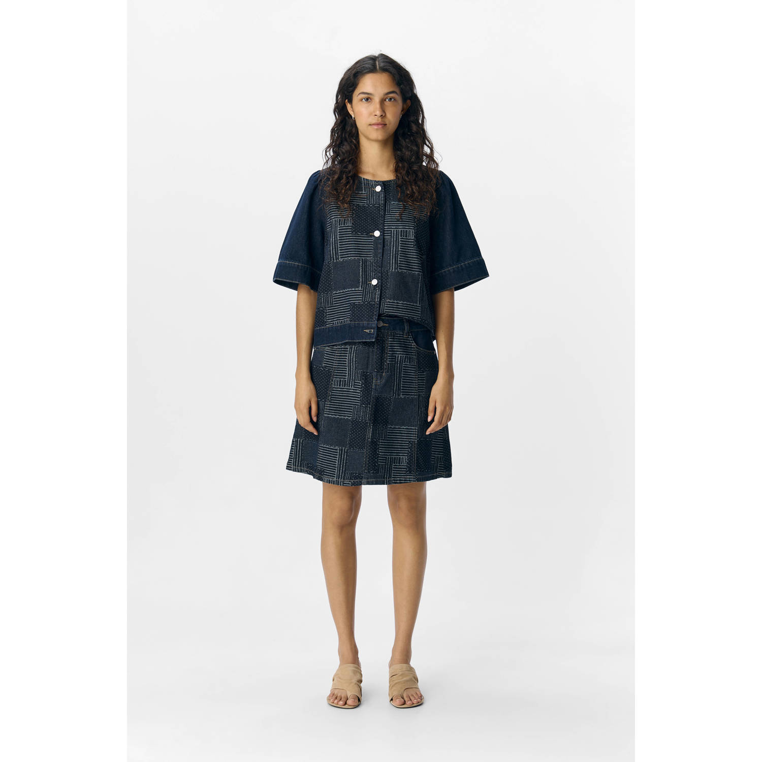 OBJECT denim spijkerrok donkerblauw