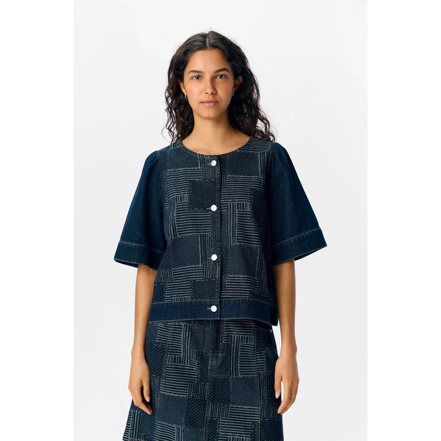 OBJECT denim blouse dark blue denim