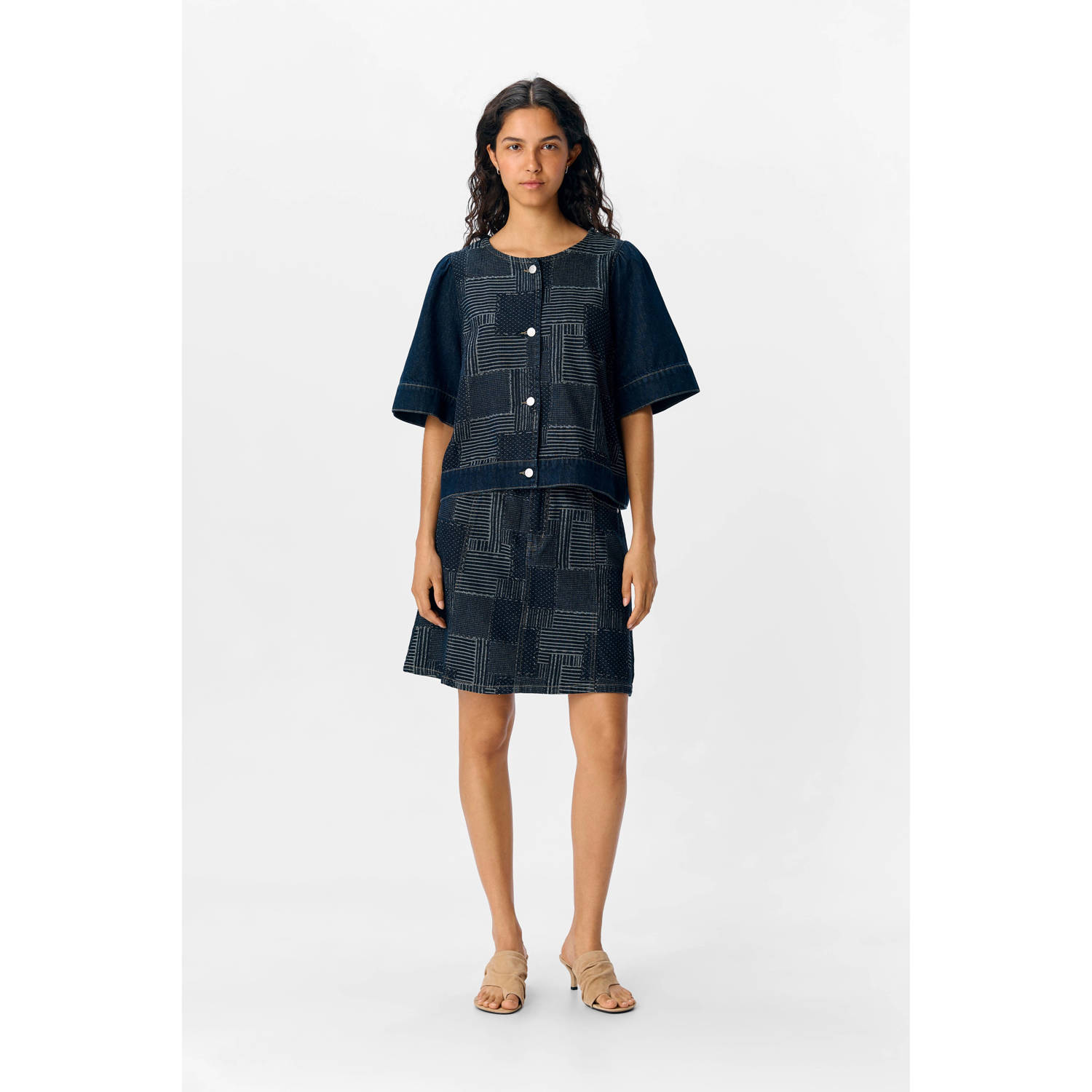 OBJECT denim blouse dark blue denim