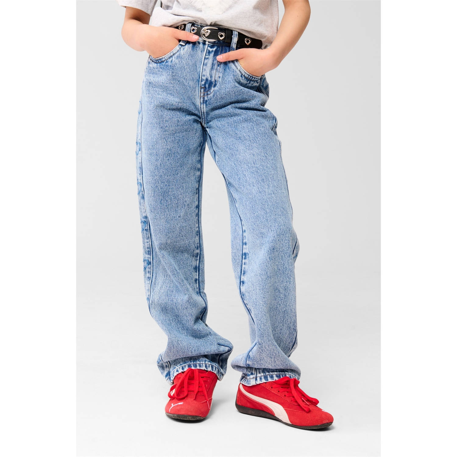 Shoeby wide leg high waist straight leg jeans medium blue denim