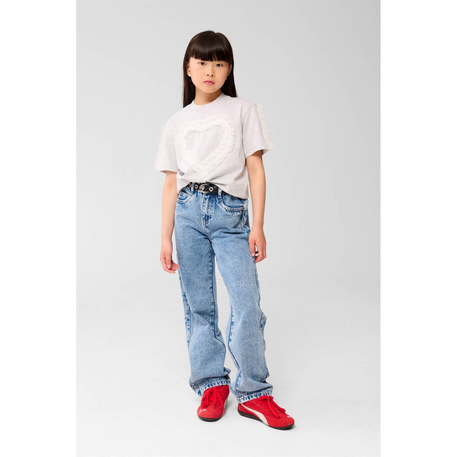 Shoeby wide leg high waist straight leg jeans medium blue denim