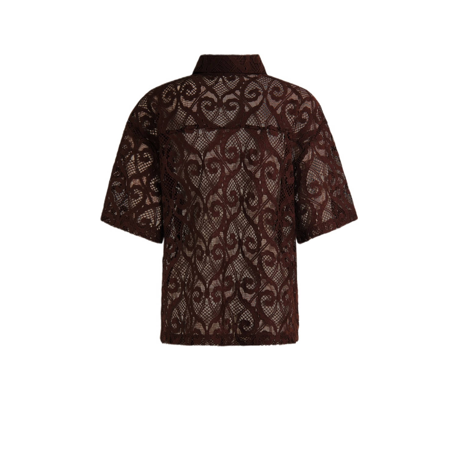 Shoeby kanten blouse donkerbruin