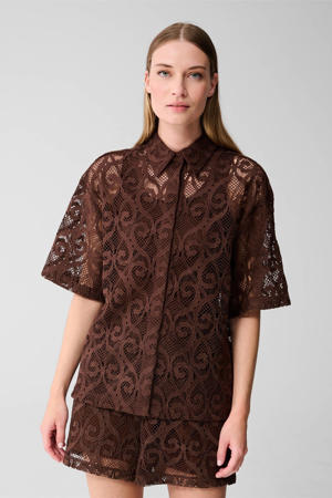 kanten blouse donkerbruin