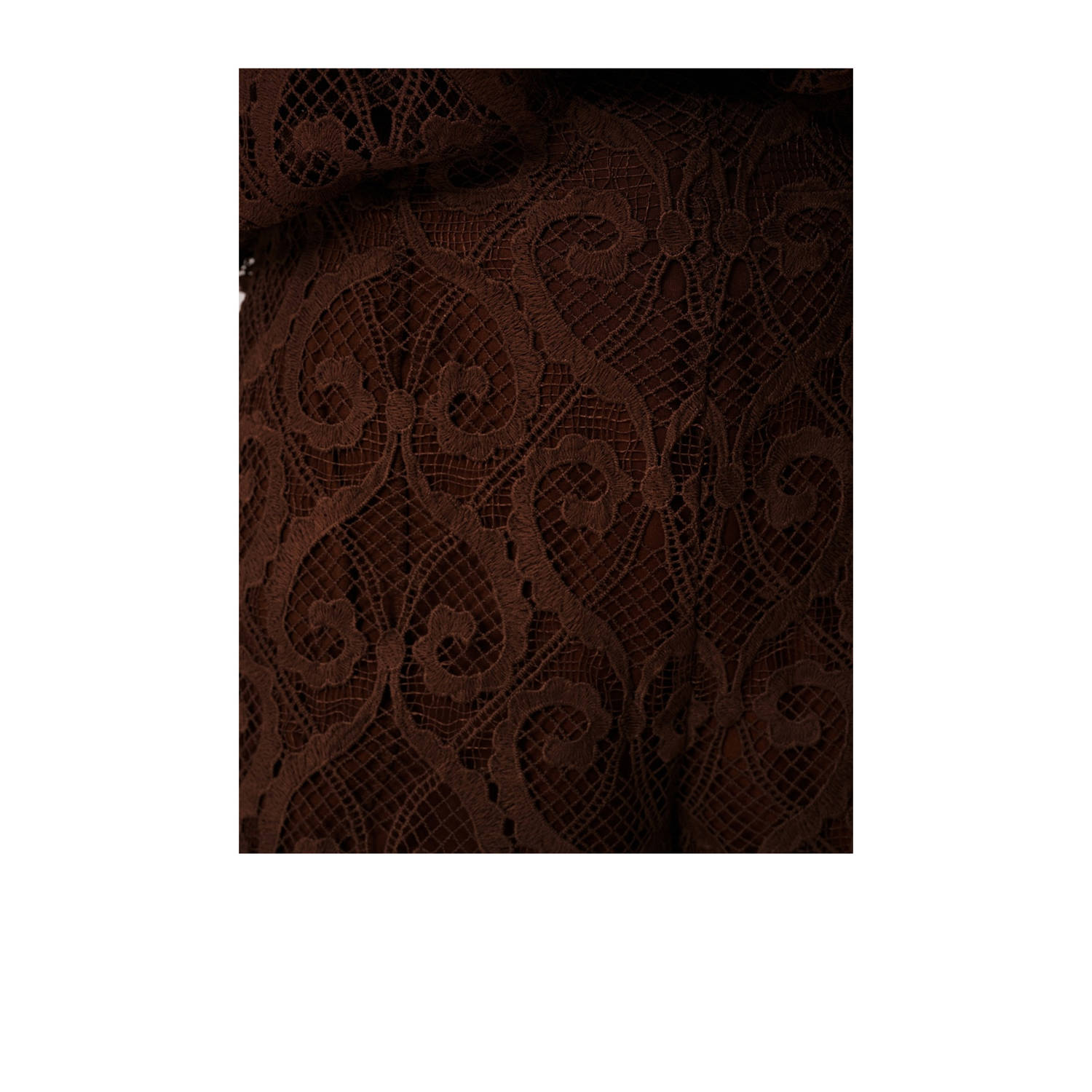Shoeby kanten regular high waist casual short donkerbruin