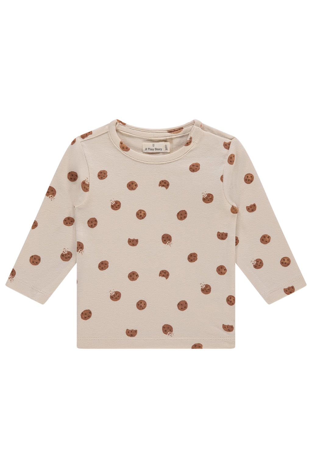 Ecru jongens A Tiny Story longsleeve van stretchkatoen met lange mouwen, ronde hals en drukknoopsluiting