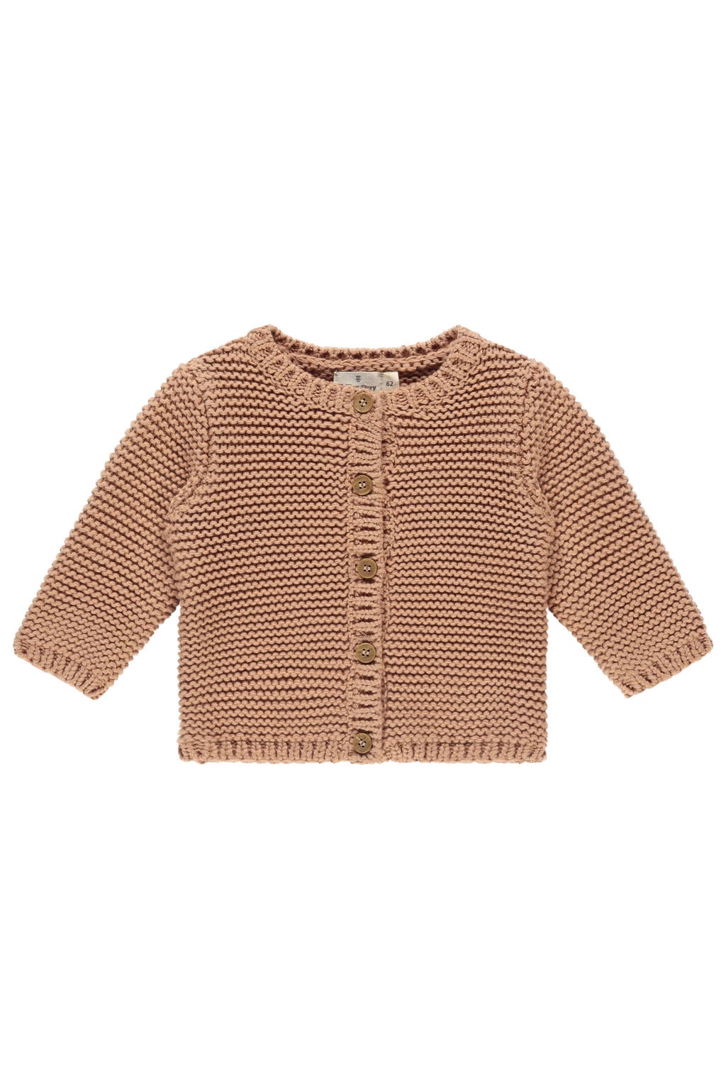 Bruine jongens A Tiny Story vest grof gebreid van katoen met effen, lange mouwen en knoopsluiting