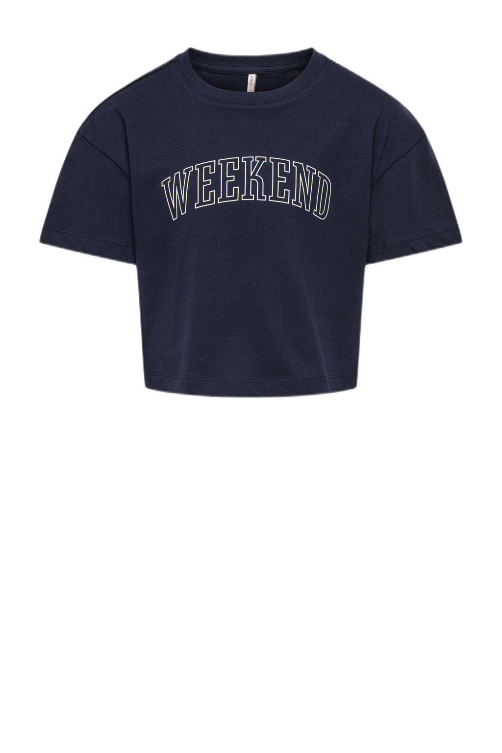 Donkerblauwe meisjes KIDS ONLY GIRL T-shirt van katoen met tekst print, korte mouwen en ronde hals