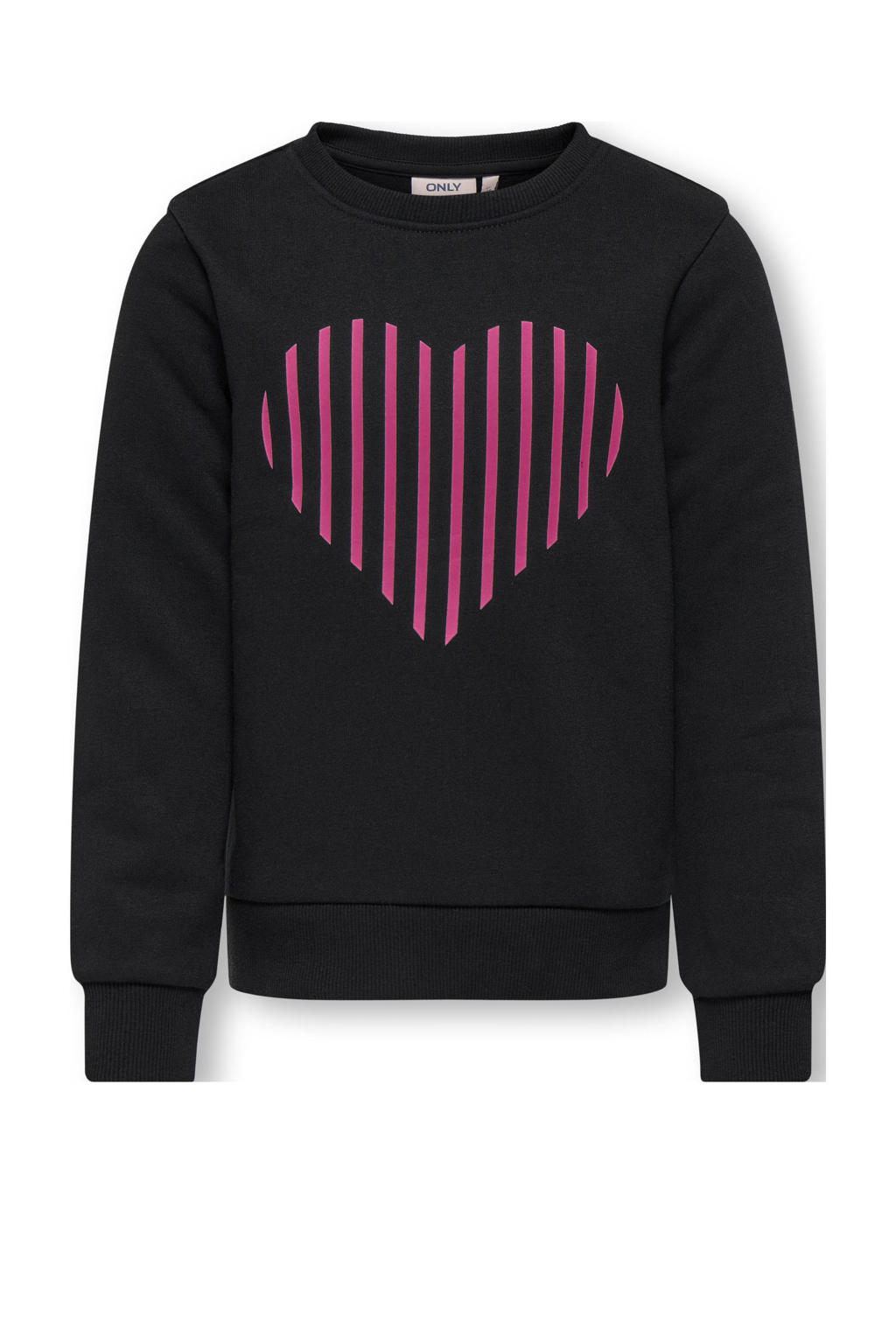 Zwart en witte meisjes KIDS ONLY GIRL sweater met printopdruk, lange mouwen, ronde hals en geribde boorden