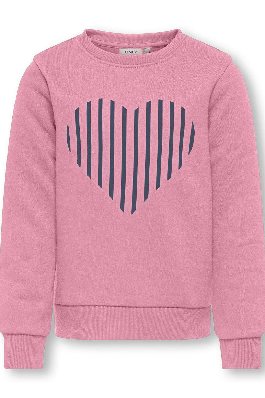Roze meisjes KIDS ONLY GIRL sweater met printopdruk, lange mouwen, ronde hals en geribde boorden