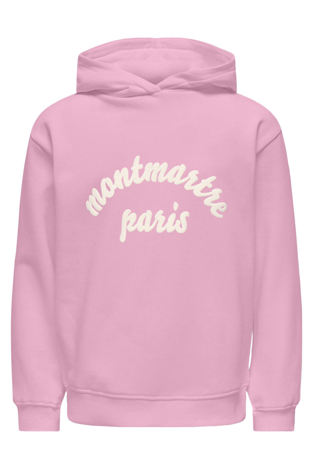 Roze meisjes KIDS ONLY GIRL hoodie van sweat materiaal met printopdruk, lange mouwen en capuchon