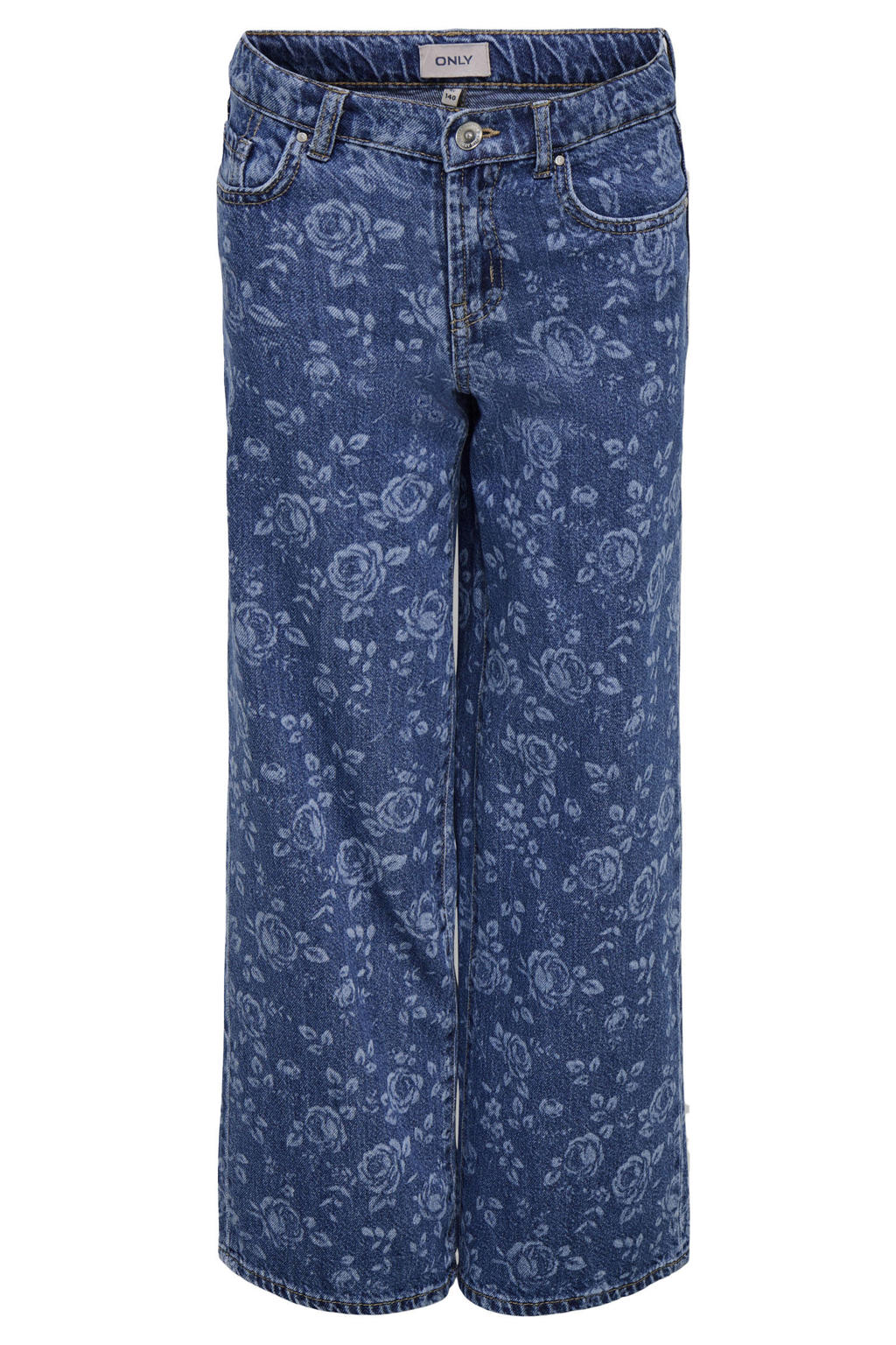 Medium blue denim meisjes KIDS ONLY GIRL high waist wide leg jeans van denim met rits- en knoopsluiting