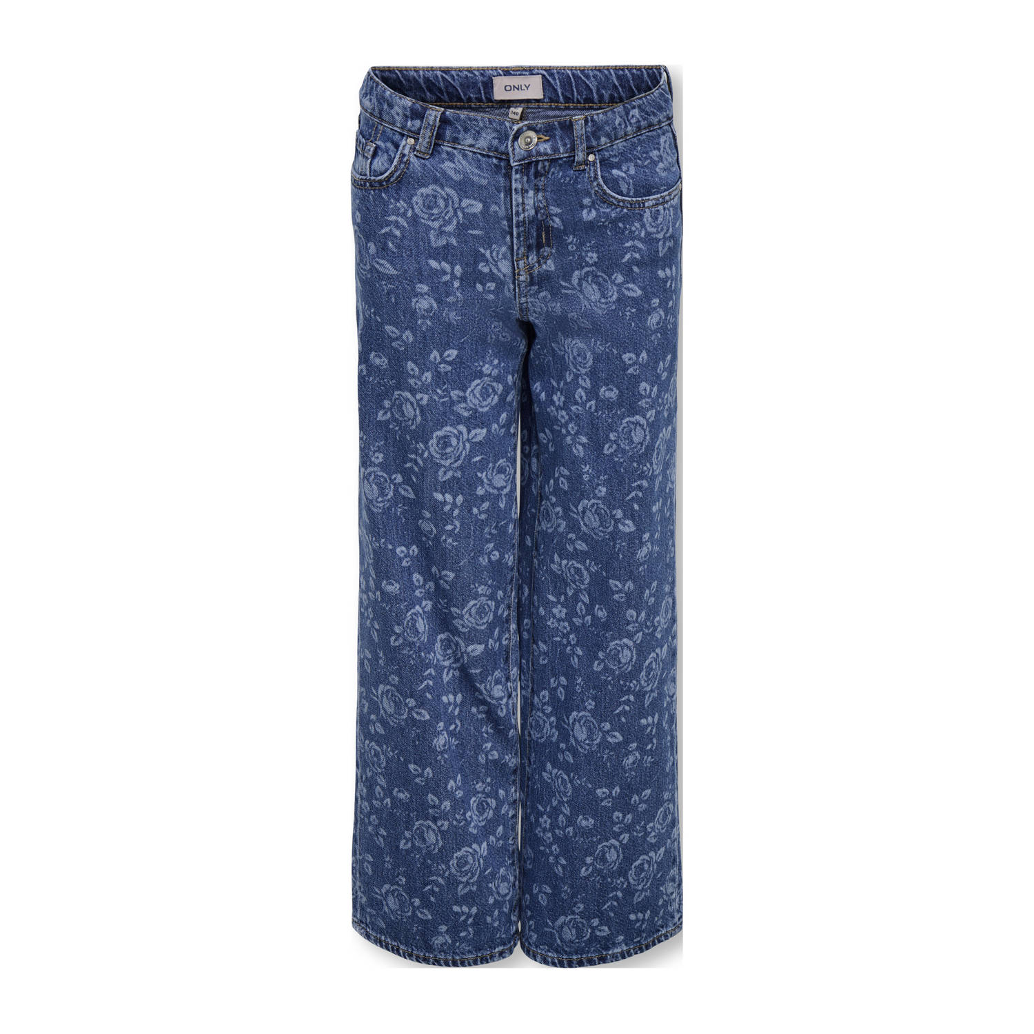 ONLY KIDS GIRL high waist wide leg jeans medium blue denim