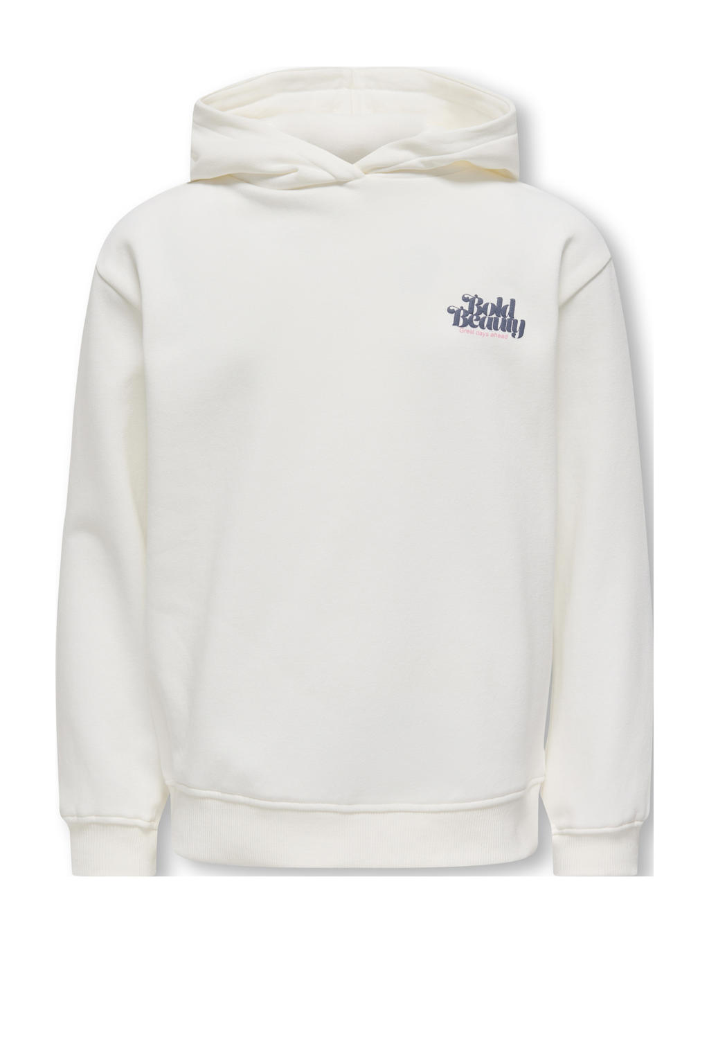 Witte meisjes KIDS ONLY GIRL hoodie van sweat materiaal met backprint, lange mouwen en capuchon