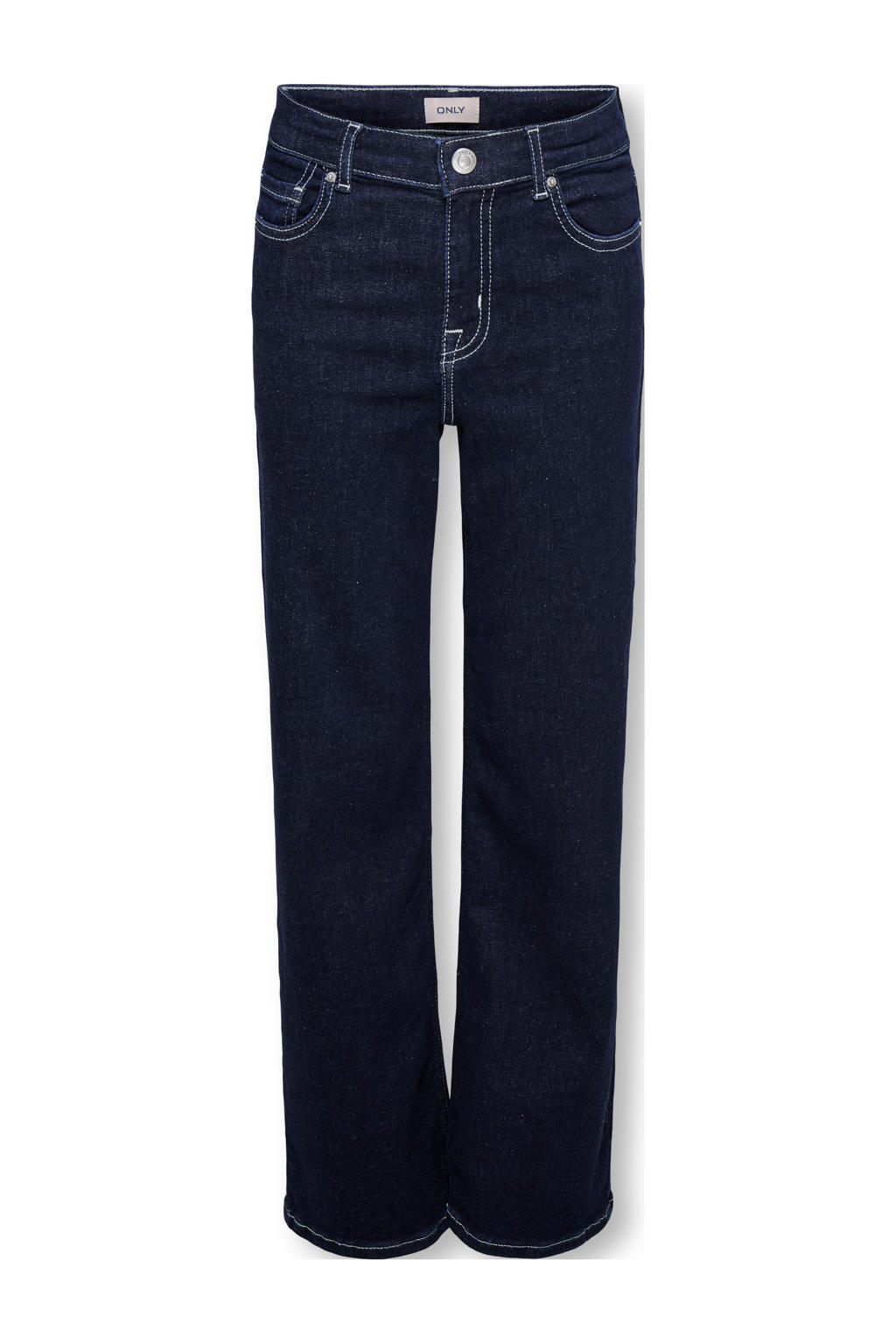 Dark blue denim meisjes KIDS ONLY GIRL high waist wide leg jeans dark blue van stretchdenim met rits- en haaksluiting en effen