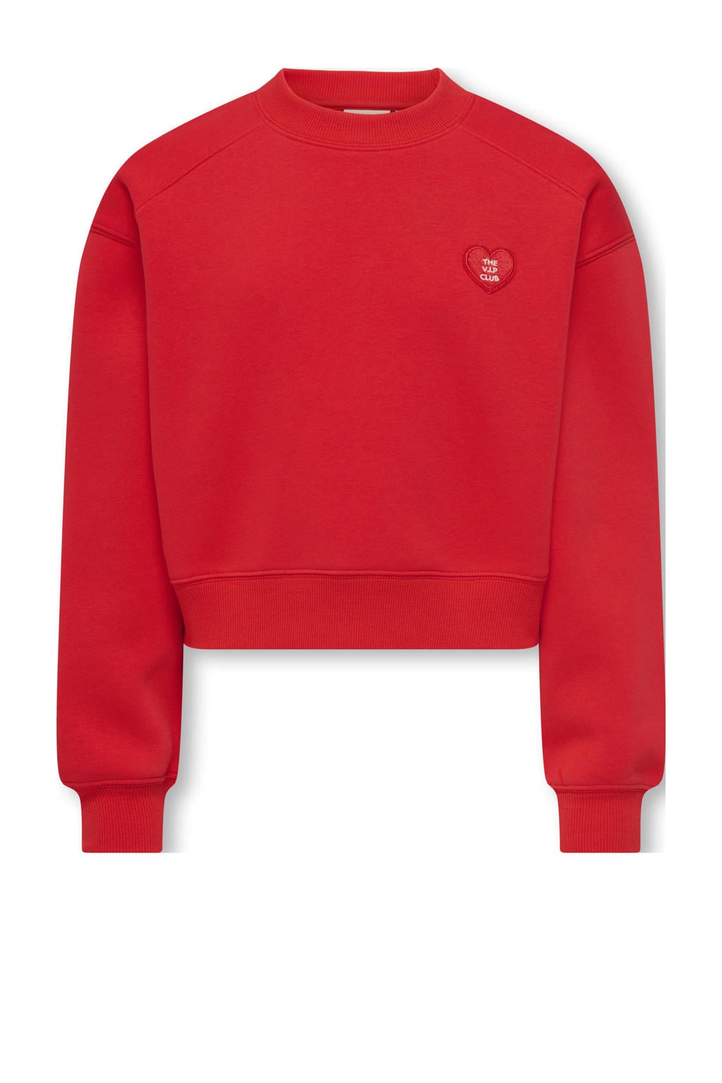 Rode meisjes KIDS ONLY GIRL sweater met effen, lange mouwen, ronde hals en geribde boorden