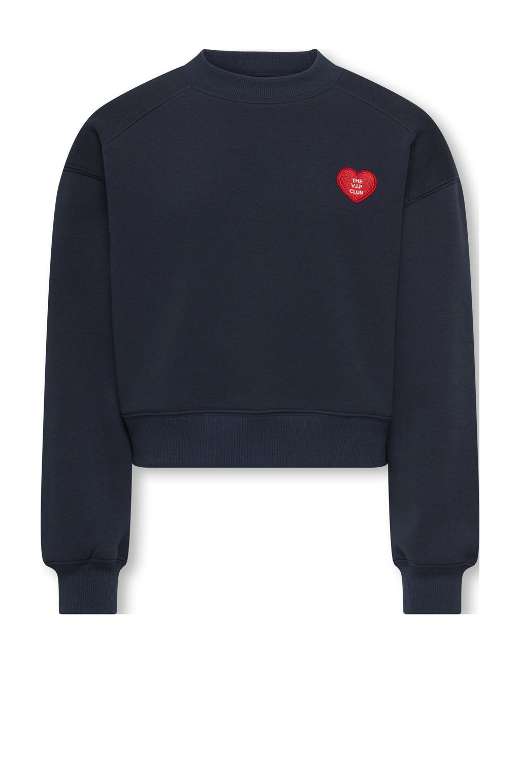 Donkerblauwe meisjes KIDS ONLY GIRL sweater met effen, lange mouwen, ronde hals en geribde boorden
