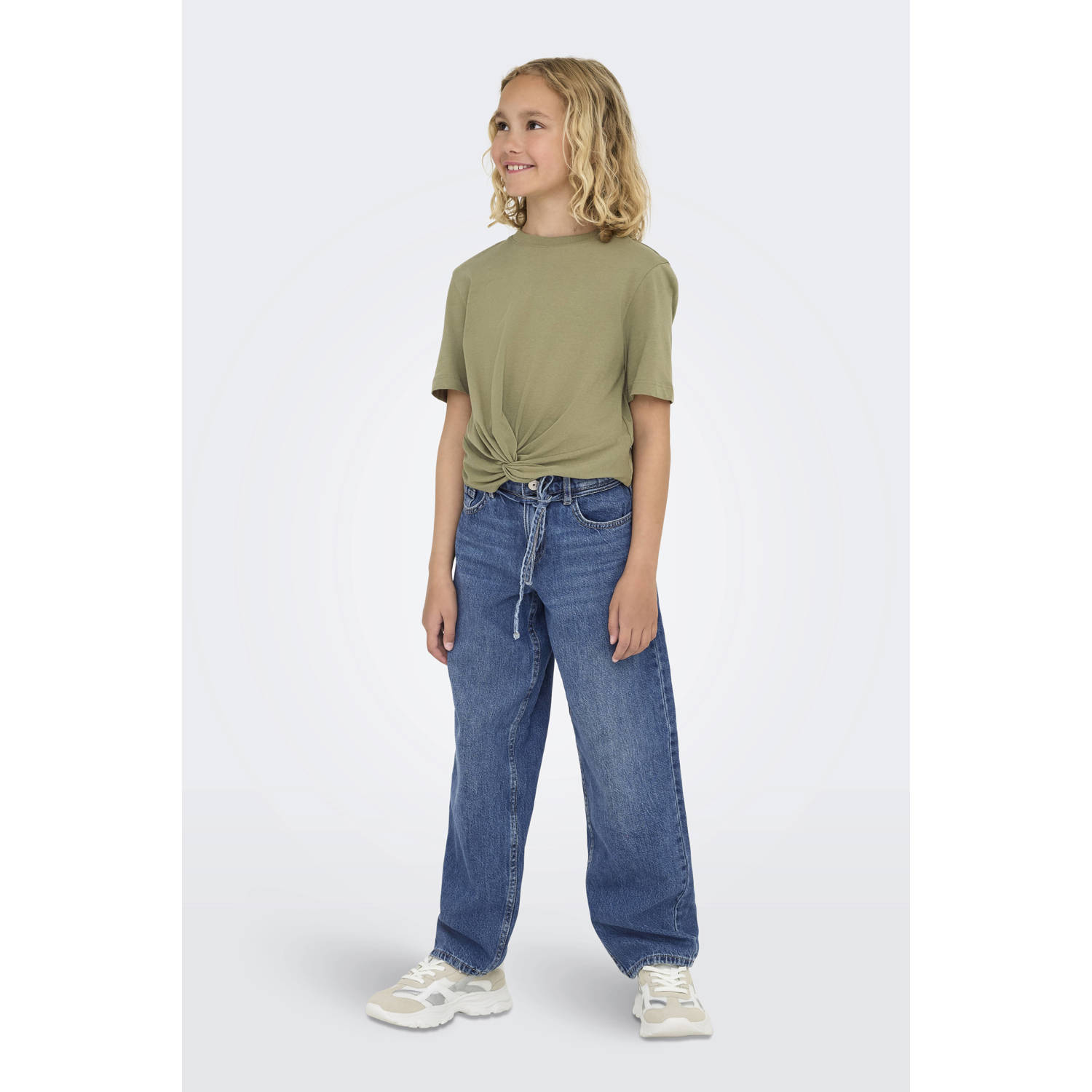 ONLY KIDS GIRL high waist straight leg jeans medium blue denim