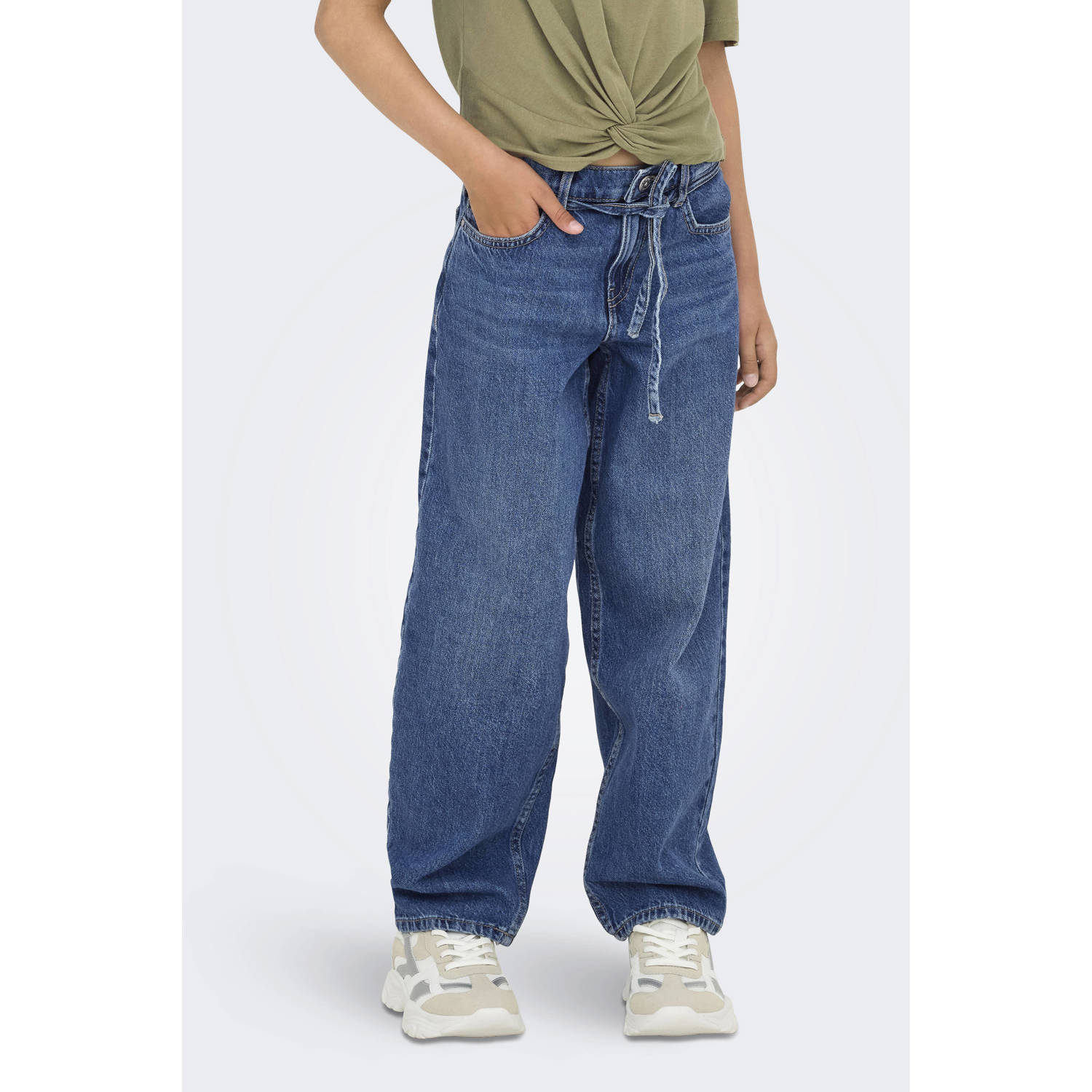 ONLY KIDS GIRL high waist straight leg jeans medium blue denim