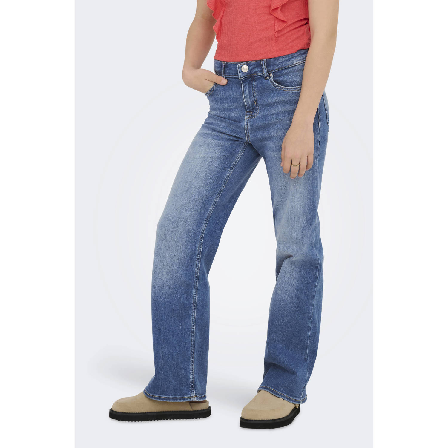ONLY KIDS GIRL high waist wide leg jeans medium blue denim