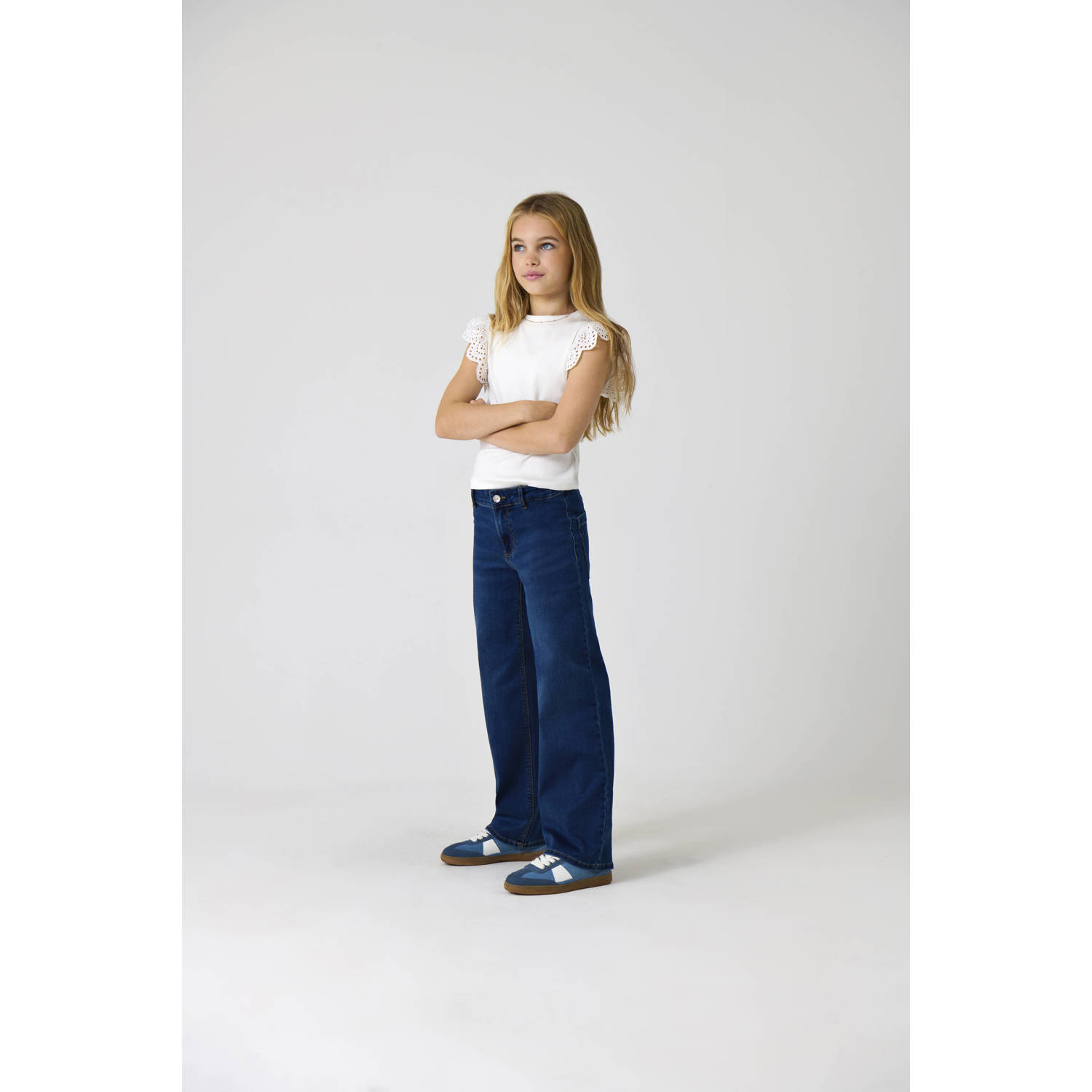 ONLY KIDS GIRL high waist wide leg jeans dark blue denim