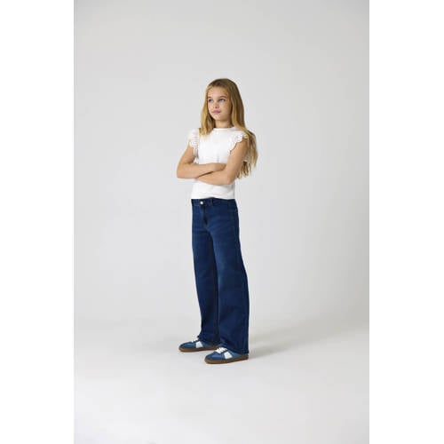 KIDS ONLY GIRL high waist wide leg jeans dark blue denim afbeelding