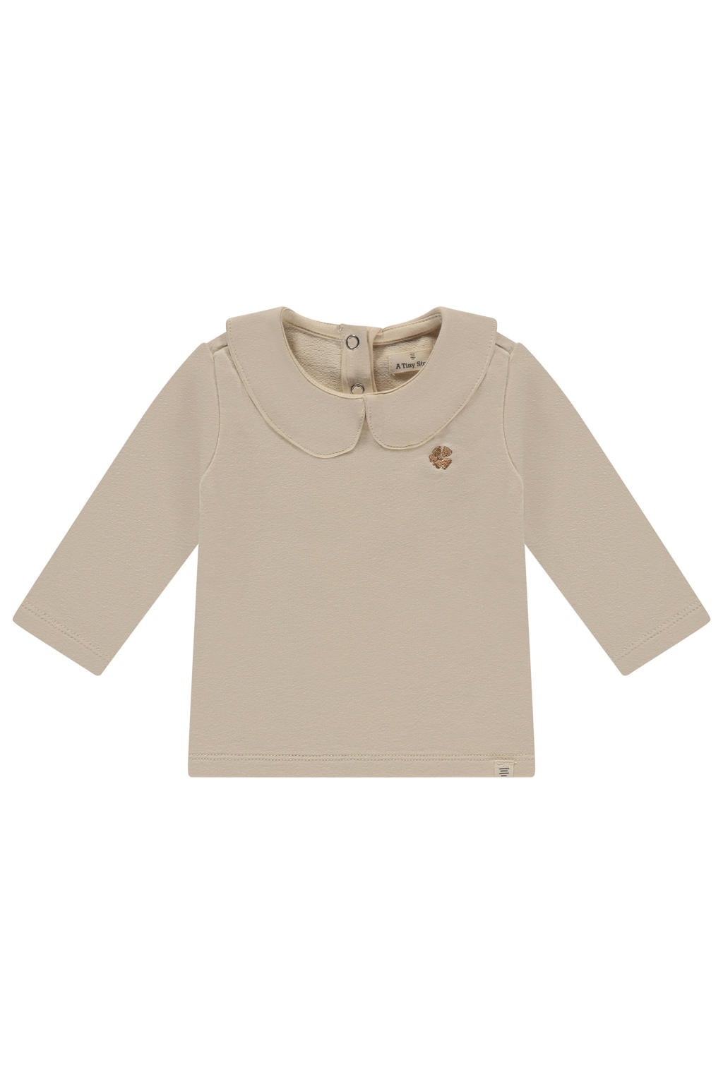Ecru jongens A Tiny Story longsleeve van stretchkatoen met effen, lange mouwen, peter pan-kraag en drukknoopsluiting