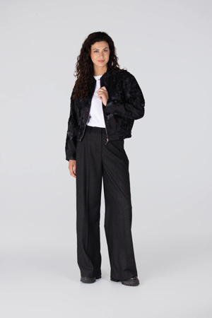 wide leg high waist pantalon zwart met glitter
