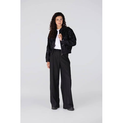JANSEN Amsterdam wide leg high waist pantalon zwart met glitter afbeelding
