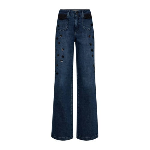 Mos Mosh high waist wide leg jeans dark blue denim met pailletten afbeelding