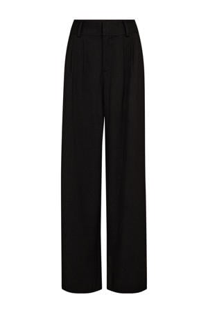 wide leg regular waist broek zwart met glitter