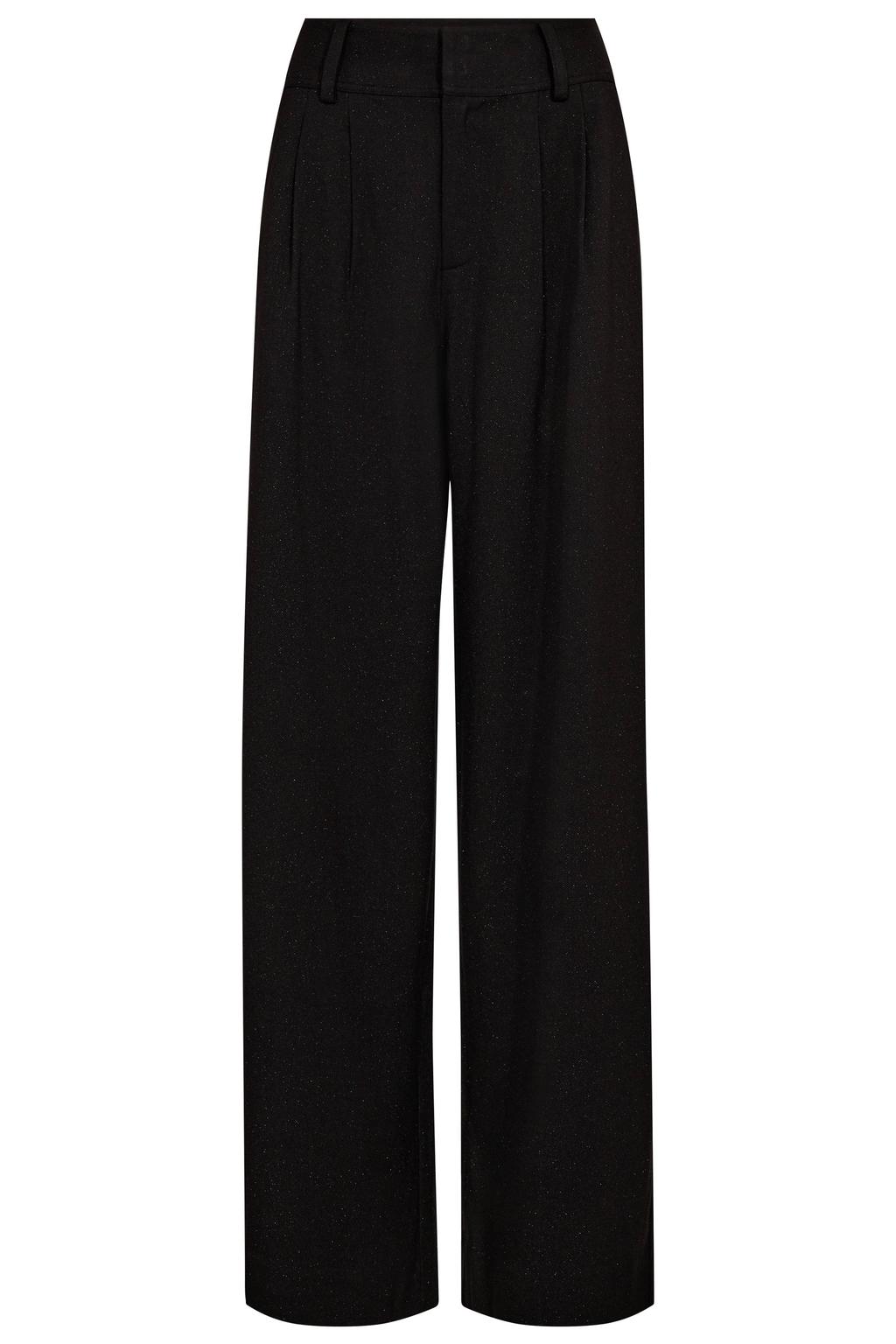 Zwarte dames Mos Mosh wide leg regular waist broek met rits, haak- en knoopsluiting en effen