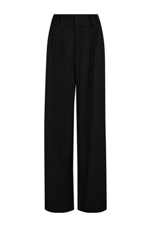 wide leg regular waist broek zwart met glitter