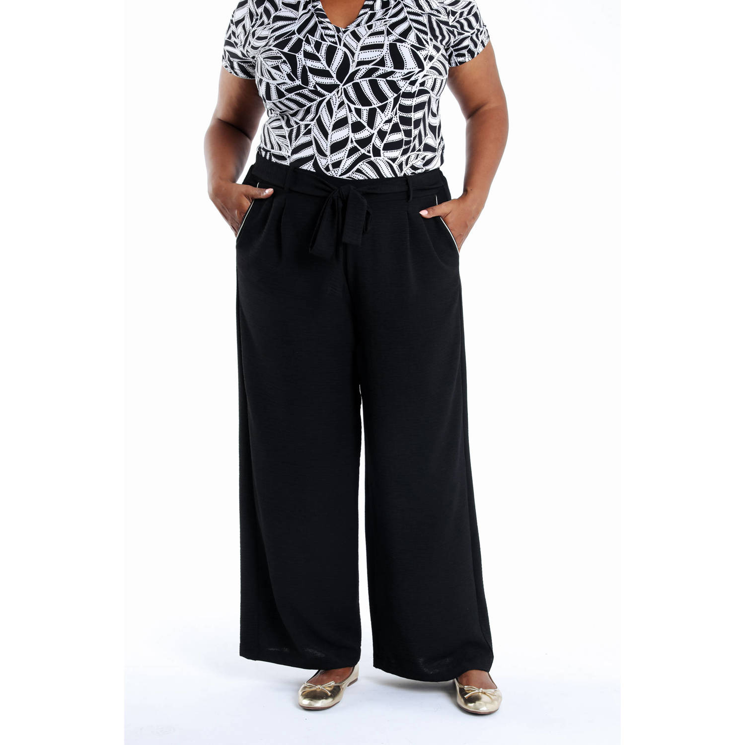 Paprika wide leg high waist broek zwart