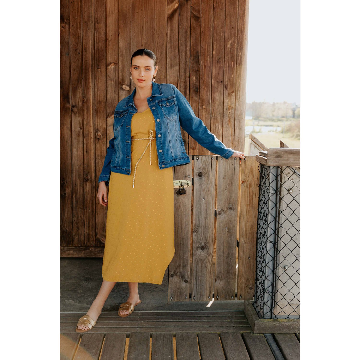 Paprika zomerjurk met lurex oker