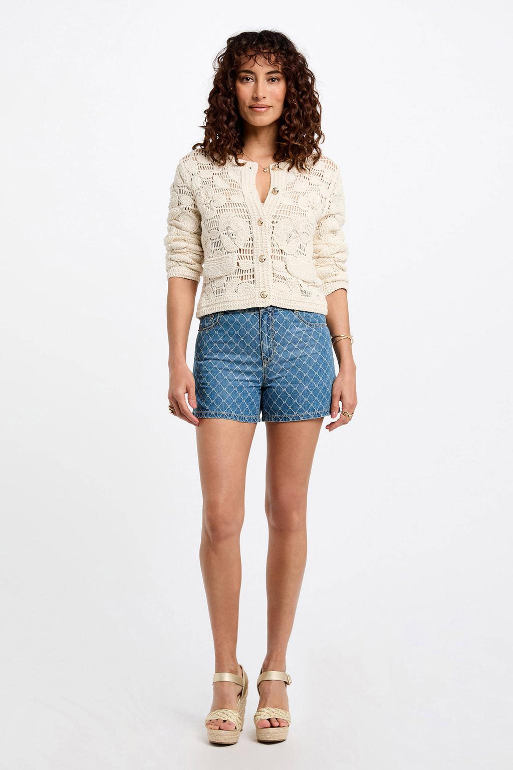 Medium blue denim dames Morgan slim regular waist short van denim