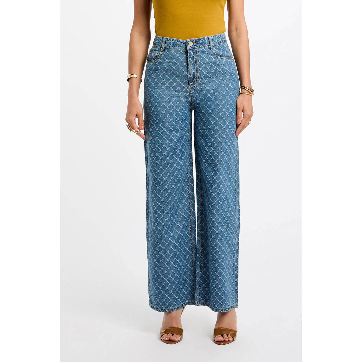 Morgan wide leg jeans medium blue denim