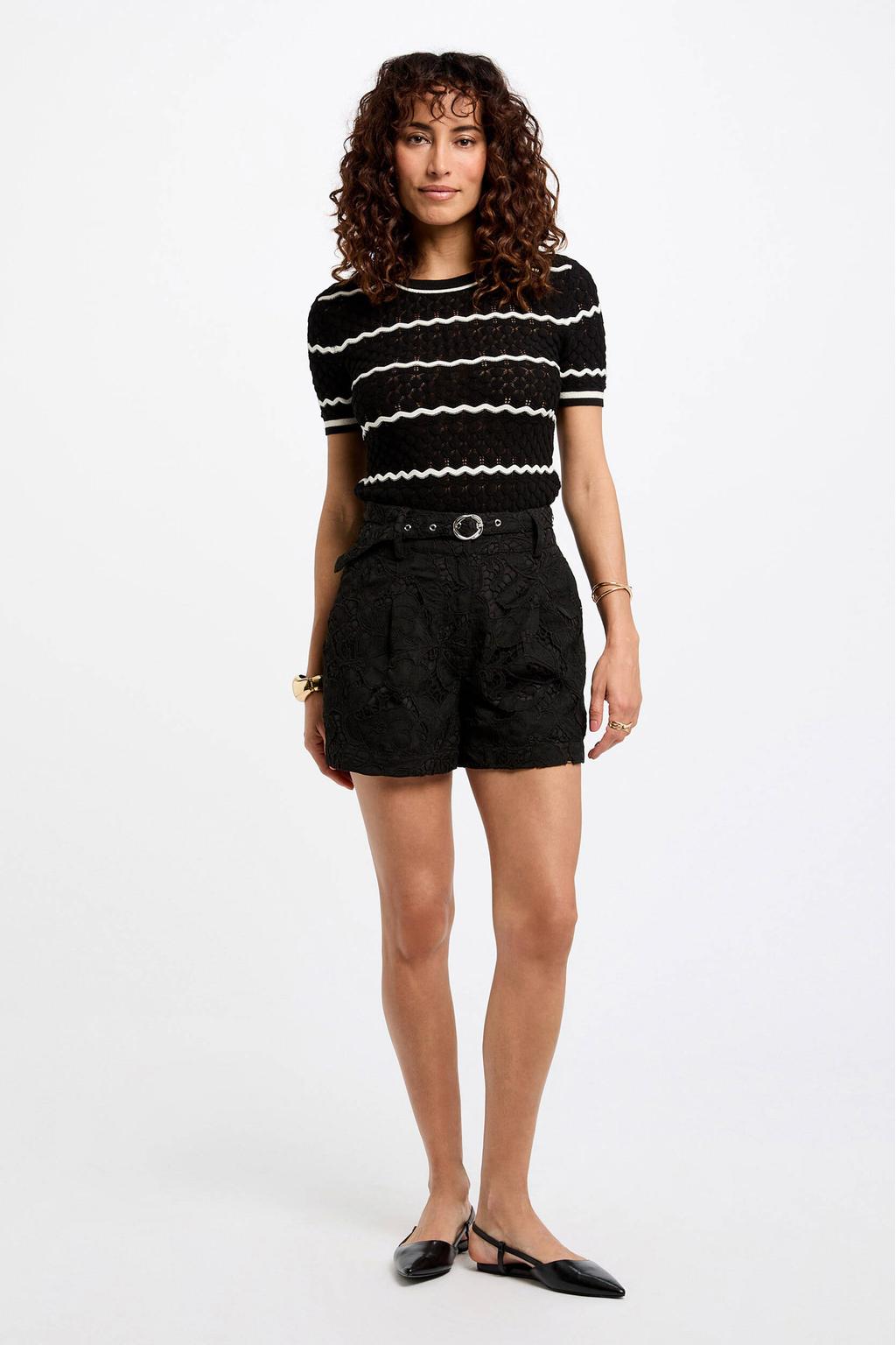 Zwarte dames Morgan regular high waist casual short van polyester met rits- en knoopsluiting en effen