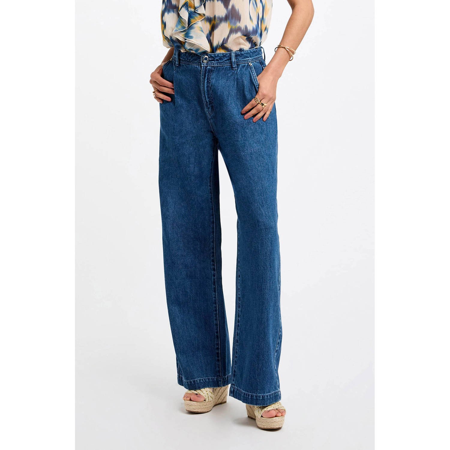 Morgan high waist wide leg jeans medium blue denim