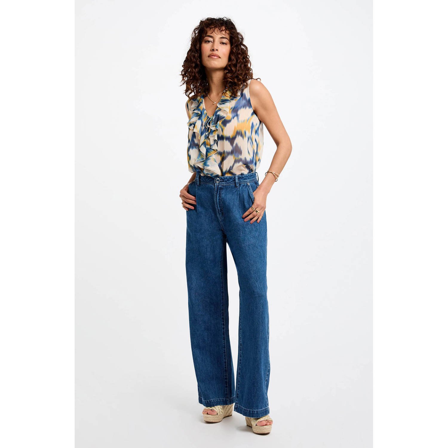 Morgan high waist wide leg jeans medium blue denim