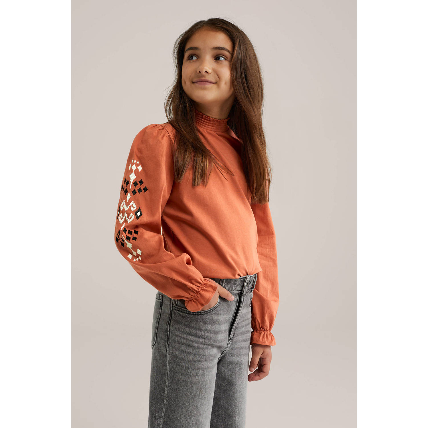 WE Fashion blousetop donker oranje