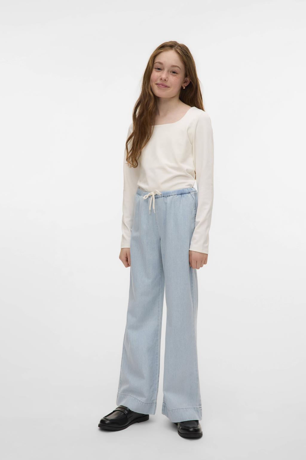 Witte meisjes VERO MODA GIRL blousetop van polyester met effen, lange mouwen, vierkante hals en reversible detail