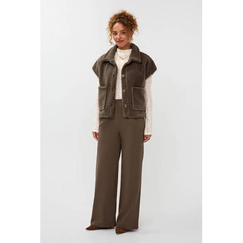 Ydence wide leg regular waist casual broek donkerbruin afbeelding