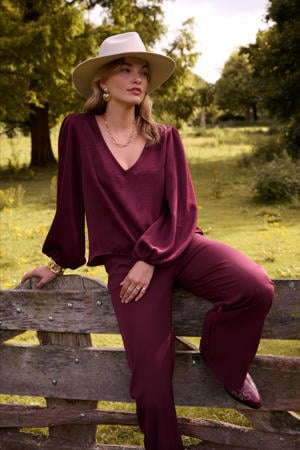 straight regular waist pantalon donkerrood