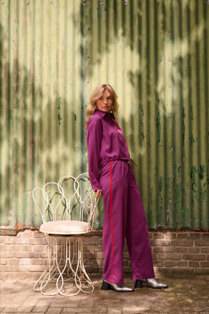 wide leg regular waist casual broek paars