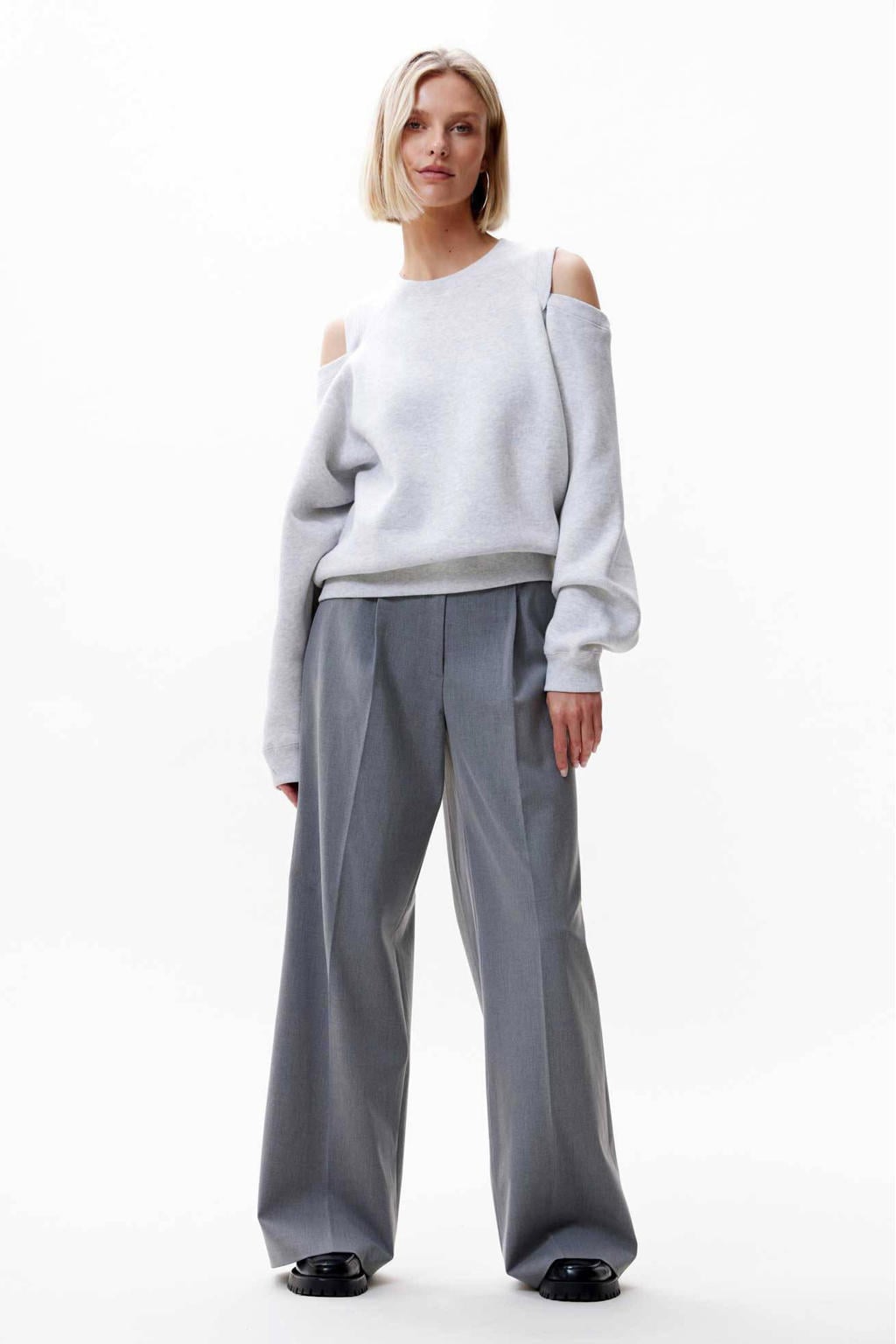 Grijs melange dames Catwalk Junkie sweater melange van katoen met lange mouwen en ronde hals