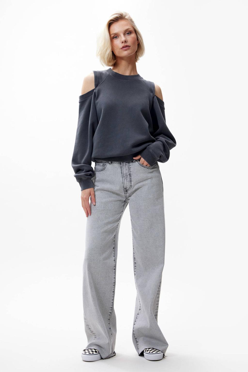 Grijze dames Catwalk Junkie sweater van katoen met melée print, lange mouwen en ronde hals