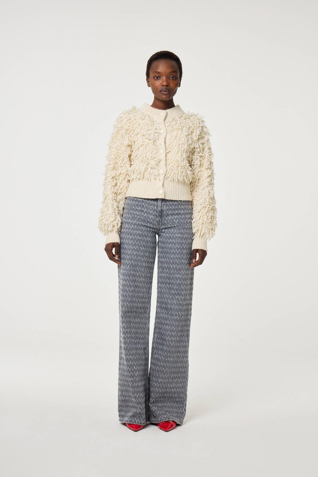 Grey denim dames Fabienne Chapot high waist wide leg jeans van denim met rits- en knoopsluiting en effen