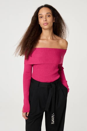 off shoulder trui fuchsia