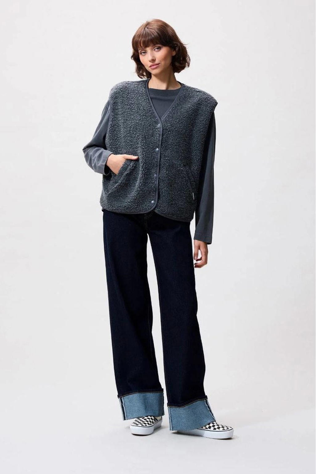 Grijze dames Catwalk Junkie teddy gilet met effen, V-hals en knoopsluiting